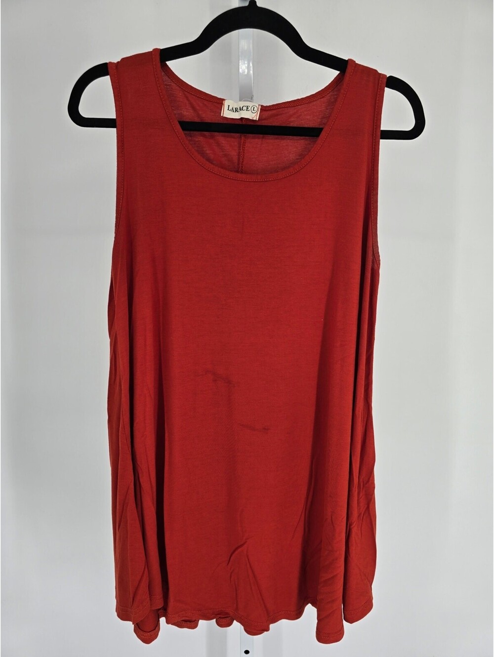 Larace Womens Sz L Tunic Length Round Neck Tank Top Rust Red Color